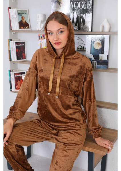 Kadın Kahve Renk Soft Kadife Eşofman Takım modelleri