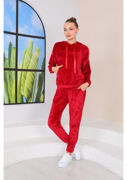 Kadın Kırmızı Renk Soft Kadife Eşofman Takım fiyatları