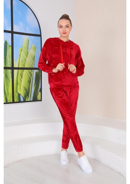 Kadın Kırmızı Renk Soft Kadife Eşofman Takım indirimleri