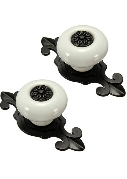 2x Vintage Seramik Kapı Kolları Çekmece Dolap Dolap Dolap Çekme Kolu Beyaz + Siyah (Yurt Dışından)