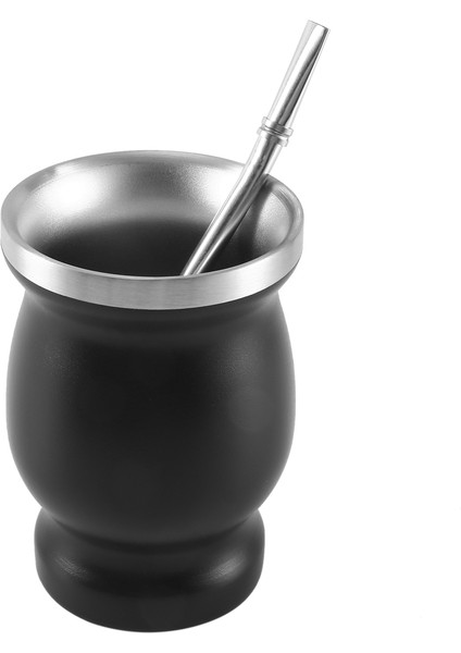 Ξ Ny Ue Zhang Çift Duvar Paslanmaz Yerba Mate Çay Bardağı Seti Kahve Su Bardağı 2 Bombillas Pipet Kaşık ve Temiz Fırça 8 Oz Siyah (Yurt Dışından)