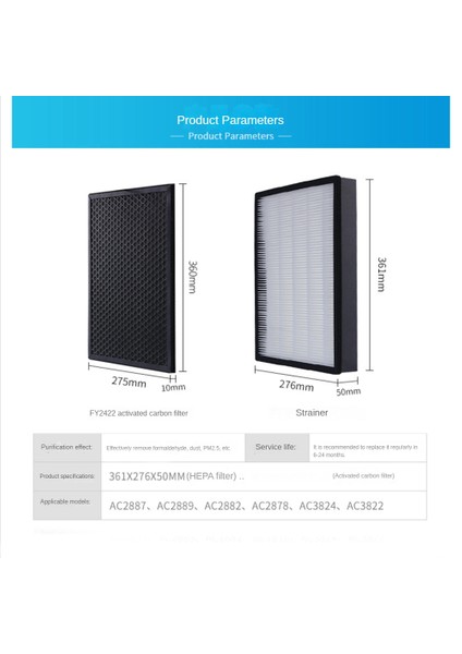 Ξ Ny Ue Zhang Yedek Filtre Kiti Hepa Filtre Karbon Filtre Hava Temizleme Cihazı AC2887 AC2889 AC2882 AC3822 AC3824 Aksesuarı (Yurt Dışından)