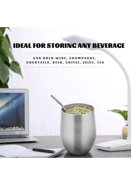 Ξ Ny Ue Zhang Yerba Mate Çay Bardağı Seti 12 Oz, Çift Duvar Paslanmaz Kahve Su Kapaklı Bardak 2 Bombillas Pipet Kaşık ve Fırça, Gümüş (Yurt Dışından)