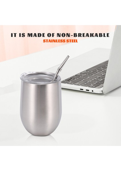 Ξ Ny Ue Zhang Yerba Mate Çay Bardağı Seti 12 Oz, Çift Duvar Paslanmaz Kahve Su Kapaklı Bardak 2 Bombillas Pipet Kaşık ve Fırça, Gümüş (Yurt Dışından)