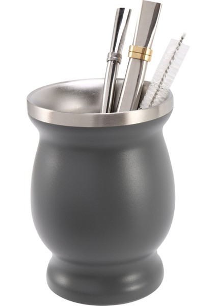 Ξ Ny Ue Zhang Çift Duvar Paslanmaz Yerba Mate Çay Bardağı Seti Kahve Su Bardağı 2 Bombillas Pipet Kaşık ve Temiz Fırça 8 Oz Gri (Yurt Dışından)