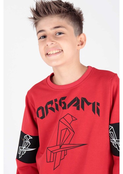 Erkek Çocuk Origami Baskılı Trend Sweatshirt AK15160 fırsatları
