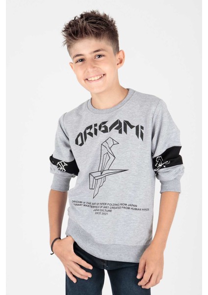 Erkek Çocuk Origami Baskılı Trend Sweatshirt AK15160