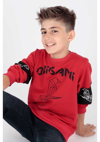 Erkek Çocuk Origami Baskılı Trend Sweatshirt AK15160