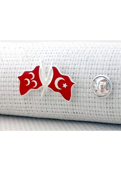 Türk Bayrağı ve Üç Hilal Tasarımlı 925 Ayar Gümüş Rozet Yaka Iğnesi