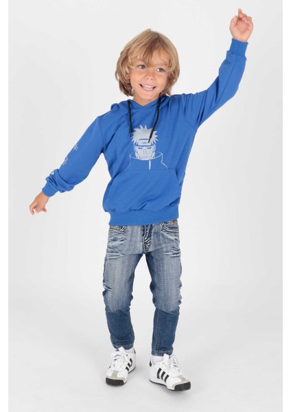 Kids Erkek Noruto Baskılı Sweat Uzun Kollu Kapşonlu Sweatshirt Pamuklu Hoodie AK222442