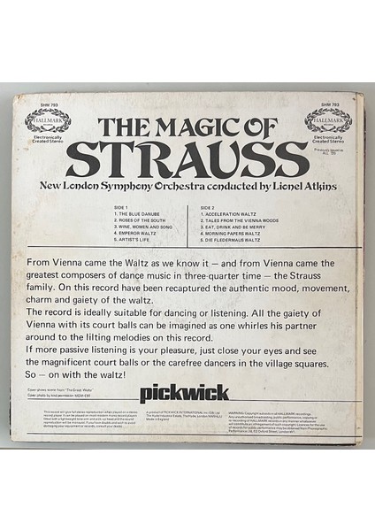 New London Symphony Orchestra Lionel Atkins The Magic Of Strauss Lp Plak (Orjinal Dönem 1973 Ingiltere Baskı)