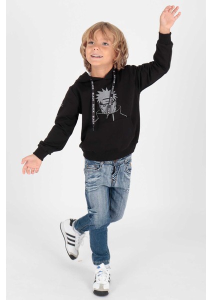 Kids Erkek Noruto Baskılı Sweat Uzun Kollu Kapşonlu Sweatshirt Pamuklu Hoodie AK222442