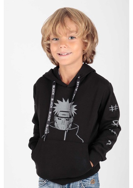 Kids Erkek Noruto Baskılı Sweat Uzun Kollu Kapşonlu Sweatshirt Pamuklu Hoodie AK222442