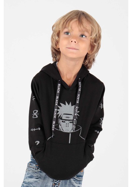 Kids Erkek Noruto Baskılı Sweat Uzun Kollu Kapşonlu Sweatshirt Pamuklu Hoodie AK222442