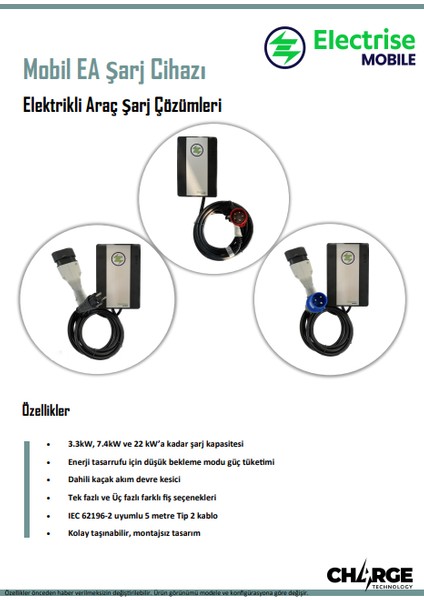 Mobil 22KW-7,4KW-3,4KW Elektrikli Araç Şarj Istasyonu