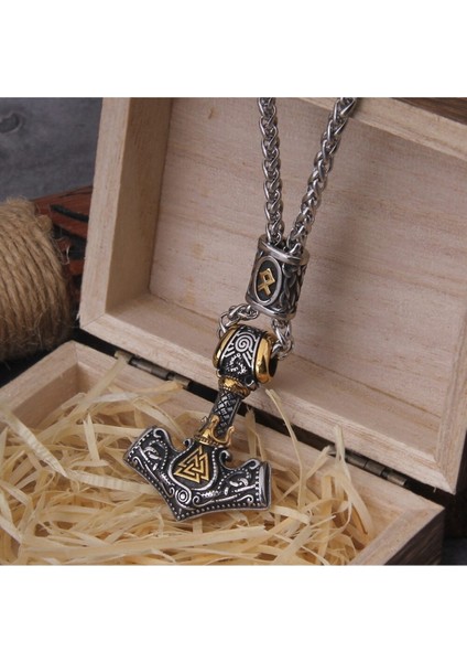 Thor Mjollnir Othila Aksesuarlı Örgü Zincir Erkek 316L Çelik Kolye fiyatları