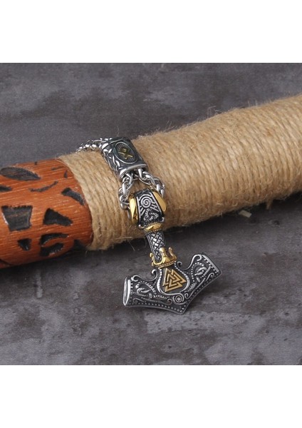 Thor Mjollnir Othila Aksesuarlı Örgü Zincir Erkek 316L Çelik Kolye modelleri