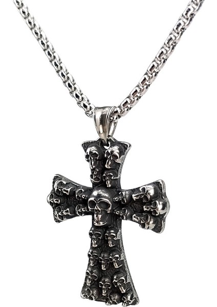 Gothic Skull Graveyard Cross Haç Çarmıh Witchcraft Paslanmaz Kararmaz Çelik Kolye