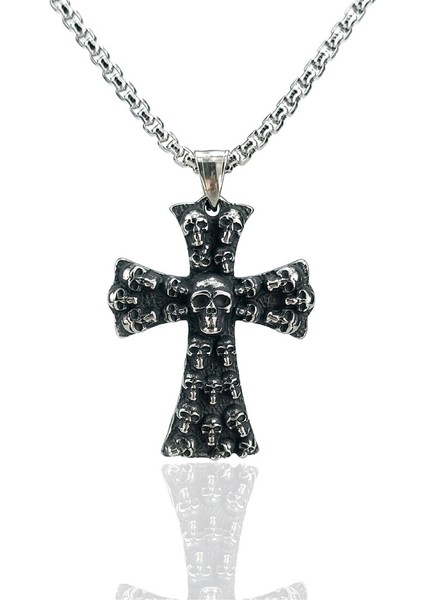 Gothic Skull Graveyard Cross Haç Çarmıh Witchcraft Paslanmaz Kararmaz Çelik Kolye fiyatları