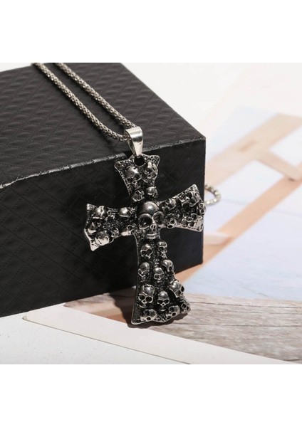 Gothic Skull Graveyard Cross Haç Çarmıh Witchcraft Paslanmaz Kararmaz Çelik Kolye modelleri