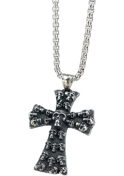 Gothic Skull Graveyard Cross Haç Çarmıh Witchcraft Paslanmaz Kararmaz Çelik Kolye indirimleri
