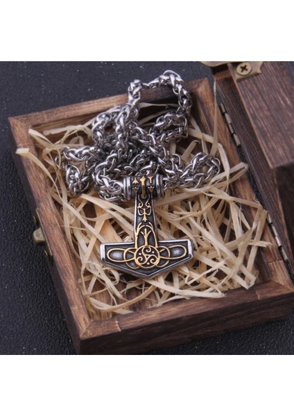 Thor Mjollnir Hammer Butik Triquetra Işlemeli Erkek 316L Çelik Kolye fiyatları