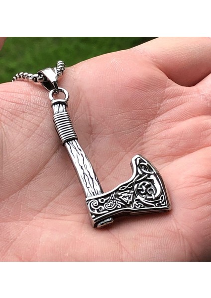 Iskandinav Desenli Valknut Işleme Balta Savaşçı Paslanmaz & Kararmaz 316L Çelik Erkek Kolye fiyatları