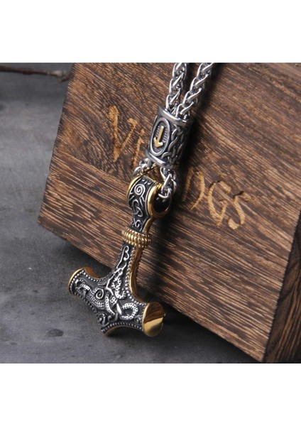 Thor Iskandinav Mjollnir Teiwaz Işlemeli Aksesuarlı Örgü Zincir Erkek Çelik Kolye