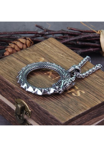 Ouroboros Ejderha Sonsuz Döngü Gri 316L Çelik Erkek Kolye