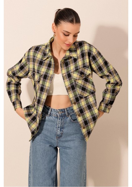 3854 Ekose Desen Çift Cepli Gömlek - E.yeşil