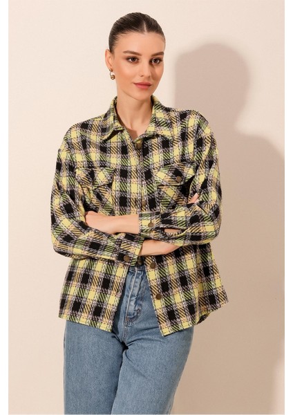 3854 Ekose Desen Çift Cepli Gömlek - E.yeşil indirimleri