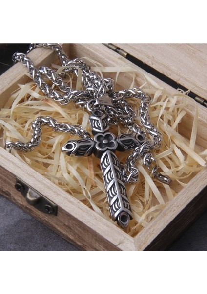 Crucifix Athelstan Vintage Haç Gotik Çarmıh Örgü Zincir Erkek 316L Çelik Kolye indirimleri