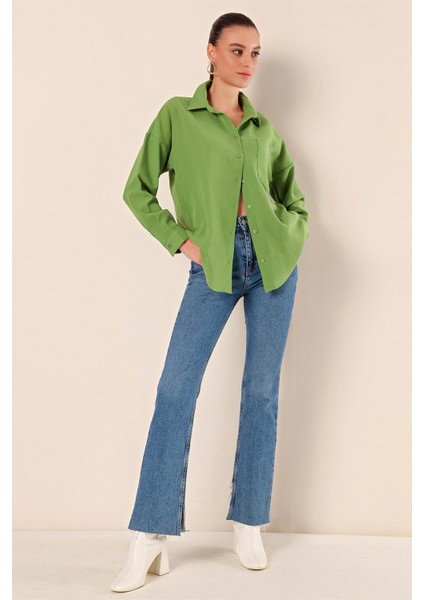 20153 Tek Cepli Oversize Gömlek - E.yeşil fiyatları