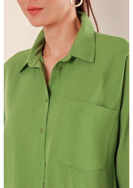 20153 Tek Cepli Oversize Gömlek - E.yeşil modelleri