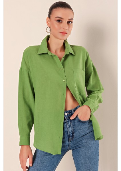 20153 Tek Cepli Oversize Gömlek - E.yeşil fırsatları