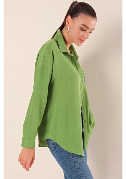 20153 Tek Cepli Oversize Gömlek - E.yeşil indirimleri
