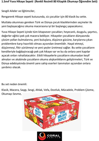 1. Sınıf Yuva Hikaye Sepeti 80 Kitap