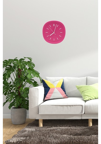 Dekoratif Renkli Kare Beton Duvar Saati 26 cm - Fuşya