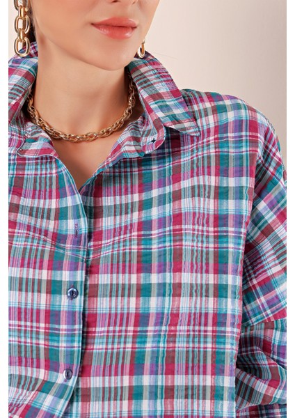 Kadın Oversize Gömlek Ekose-Kareli Günlük Tarz %70 Pamuk %30 Polyester fiyatları