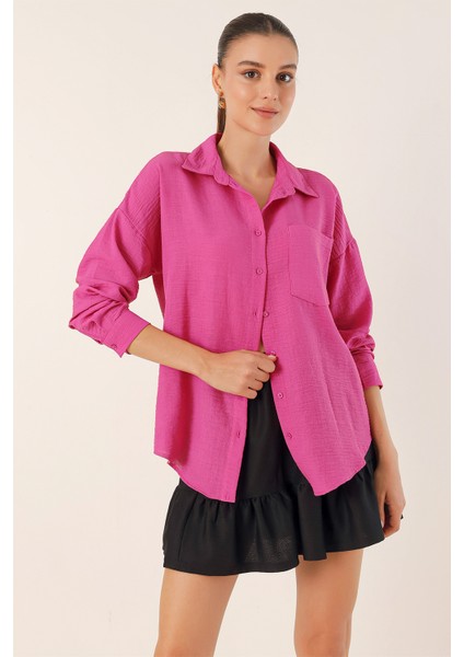 20153 Tek Cepli Oversize Gömlek - Fuşya