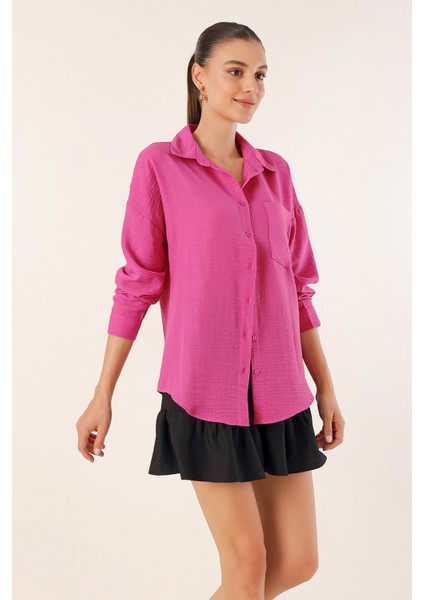 20153 Tek Cepli Oversize Gömlek - Fuşya fırsatları