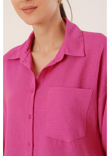 20153 Tek Cepli Oversize Gömlek - Fuşya indirimleri