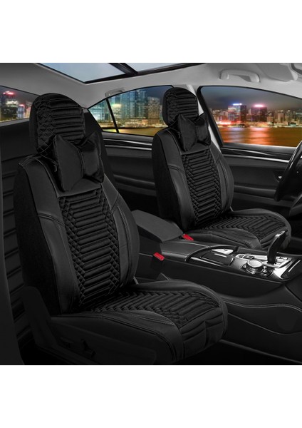 Renault Clio 5 Uyumlu Deri Oto Koltuk Kılıfı Ön/Arka 5li Set Live Seri Siyah
