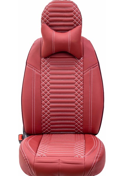 Renault Clio 3 Uyumlu Deri Oto Koltuk Kılıfı Ön/Arka 5li Set Live Seri Kırmızı