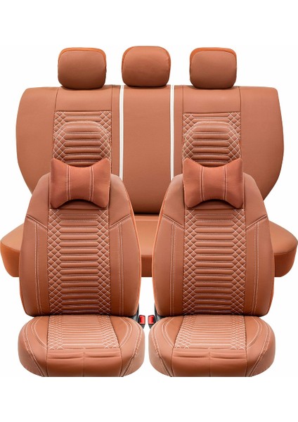 Hyundai Kona Uyumlu Deri Oto Koltuk Kılıfı Ön/Arka 5li Set Live Seri Tarçın