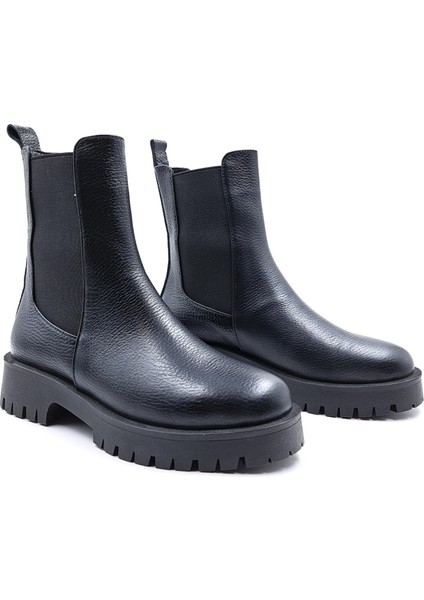 SV030 Deri Lastikli Siyah Kadın Chelsea Bot