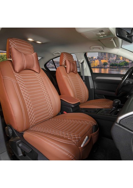 Hyundai İx35 Uyumlu Deri Oto Koltuk Kılıfı Ön/Arka 5li Set Live Seri Tarçın