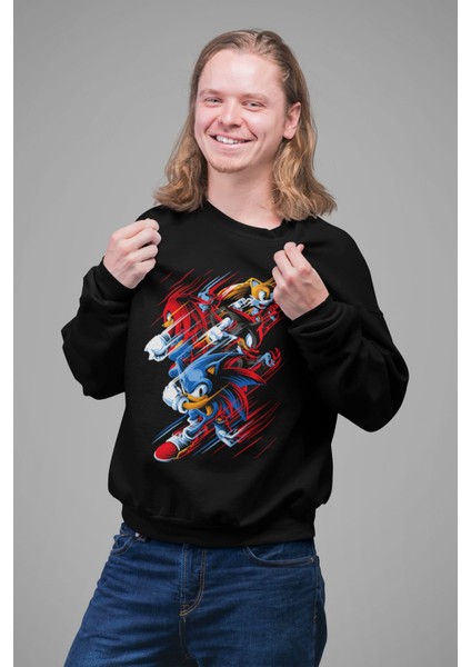 Kirpi Sonic Baskılı Kapüşonsuz Sweatshirt, Unisex Oversize Sonic Baskılı Sweatshirt fiyatları