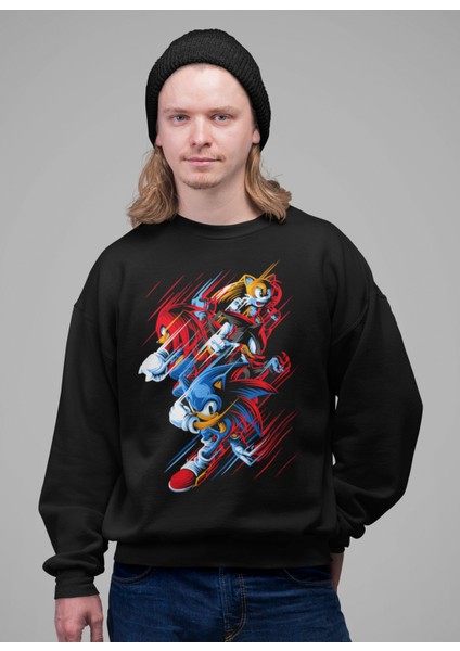 Kirpi Sonic Baskılı Kapüşonsuz Sweatshirt, Unisex Oversize Sonic Baskılı Sweatshirt modelleri