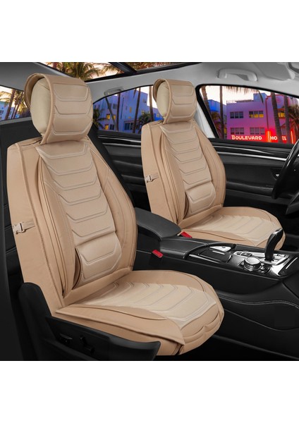 Renault Megane 3 Uyumlu Ön Arka 5 Li Set Miami Serisi Oto Koltuk Kılıfı Bej Renk